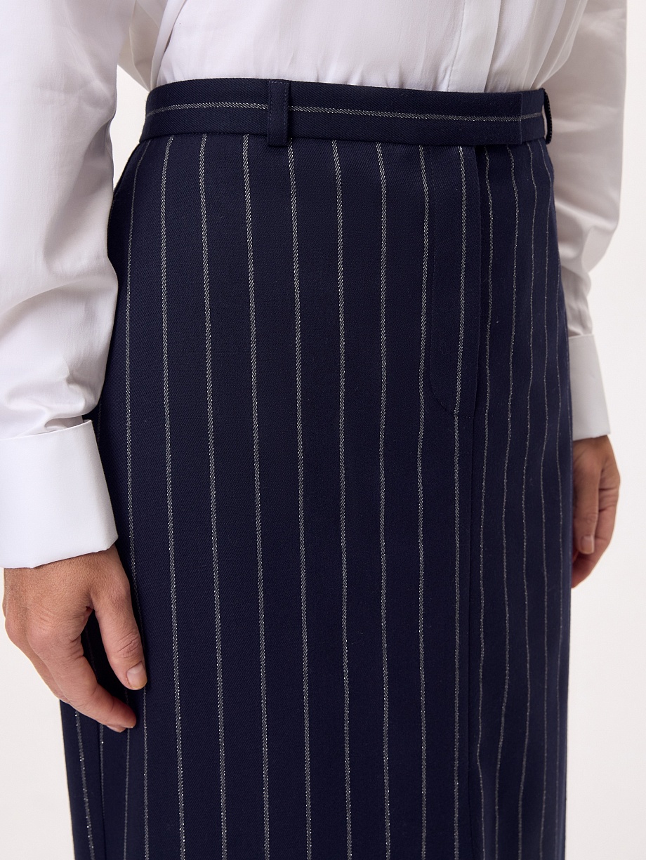 Юбка-миди из костюмной ткани с полосками люрекса