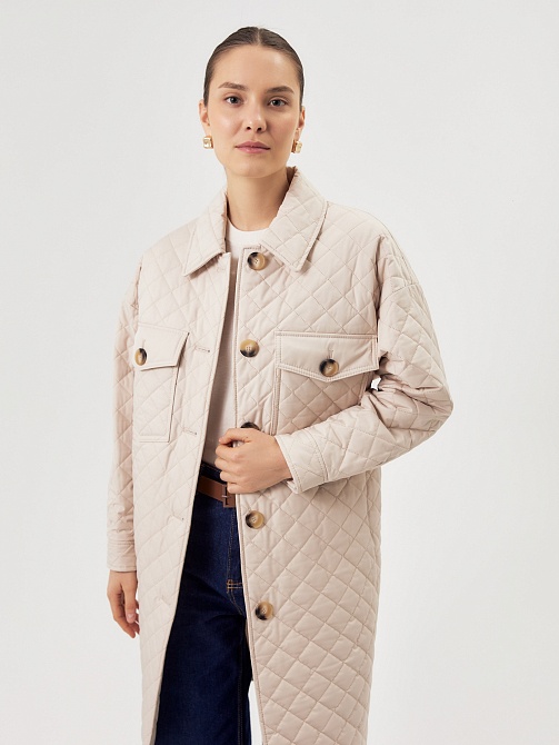 Стёганая куртка-пальто рубашечного кроя