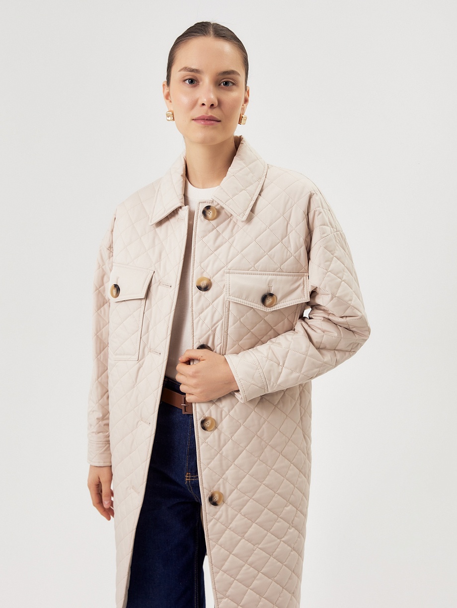 Стёганая куртка-пальто рубашечного кроя