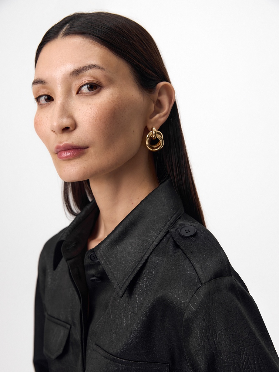 Платье-рубашка из фактурного атласа