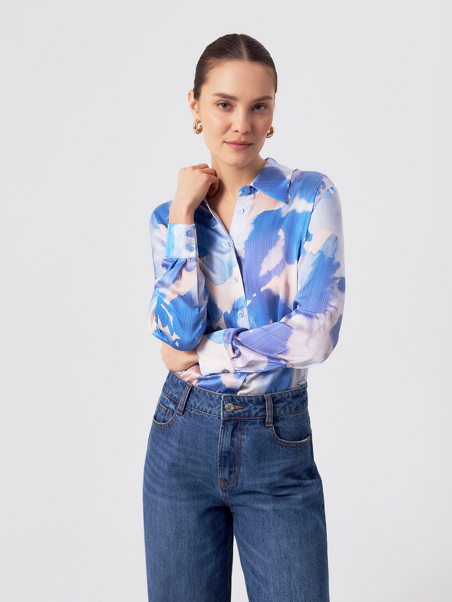 Прямая блуза с растительным принтом