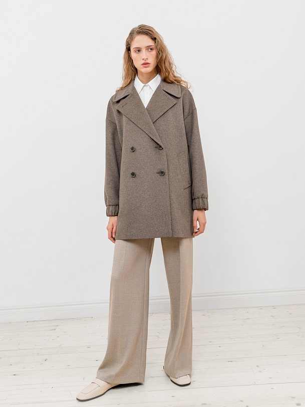 Двубортное пальто-жакет из шерсти и кашемира с мембраной