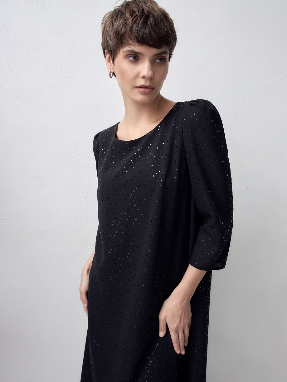 Платье-трапеция из шифона с металлизированным принтом