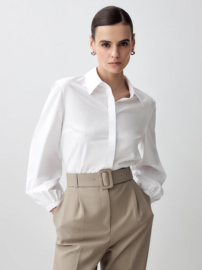 Белая блуза с рукавами на резинке POMPA