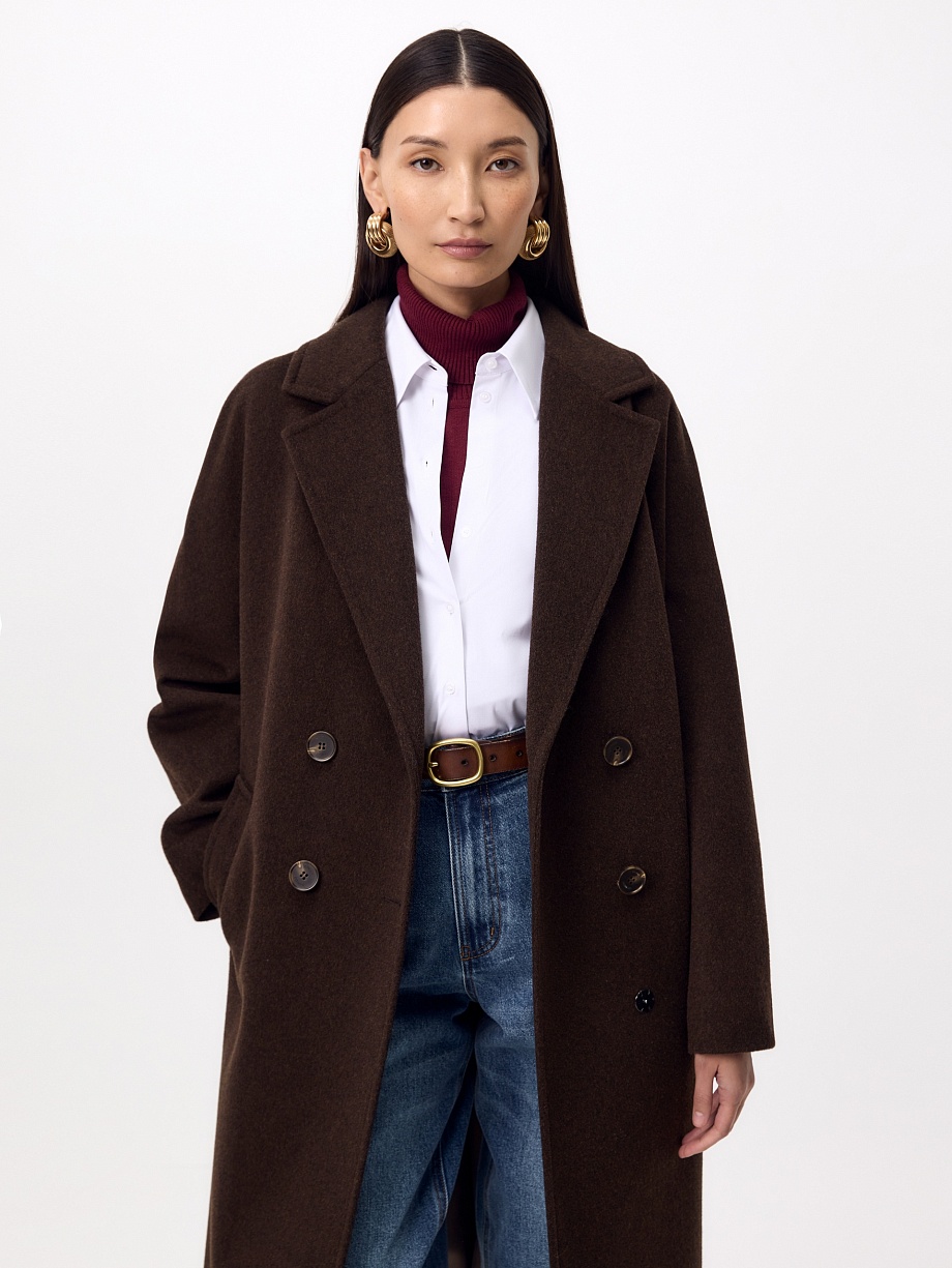 Пальто из шерсти с мембраной, утеплённой спинкой и съёмным капюшоном