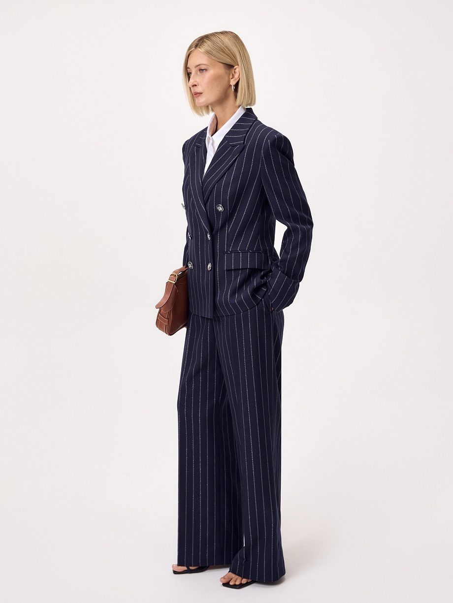 Брюки из костюмной ткани с полосками люрекса