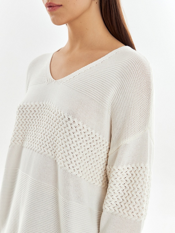 Джемпер комбинированной вязки из вискозы и хлопка