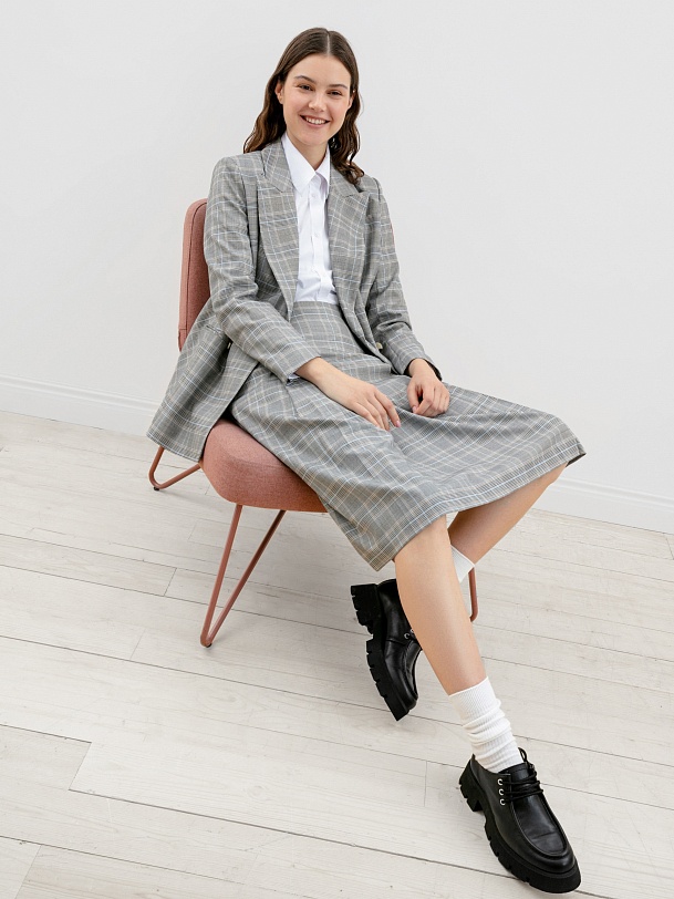 Юбка-трапеция из костюмной ткани в клетку
