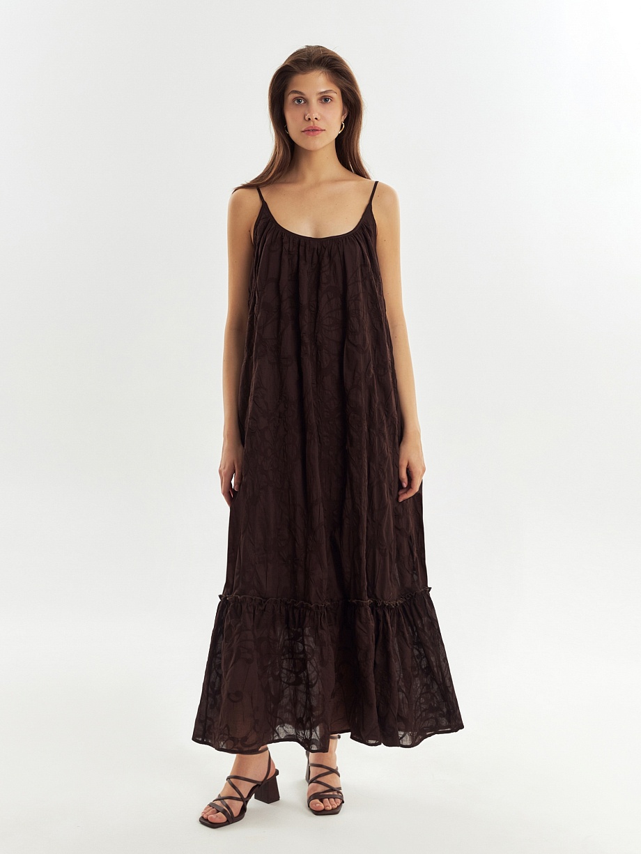 Хлопковый сарафан в пол на тонких бретелях