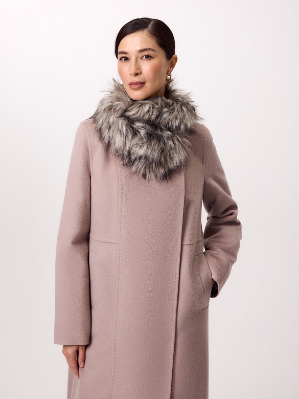 Зимнее пальто из шерсти утепленное с меховым воротником POMPA арт.1013771p60216