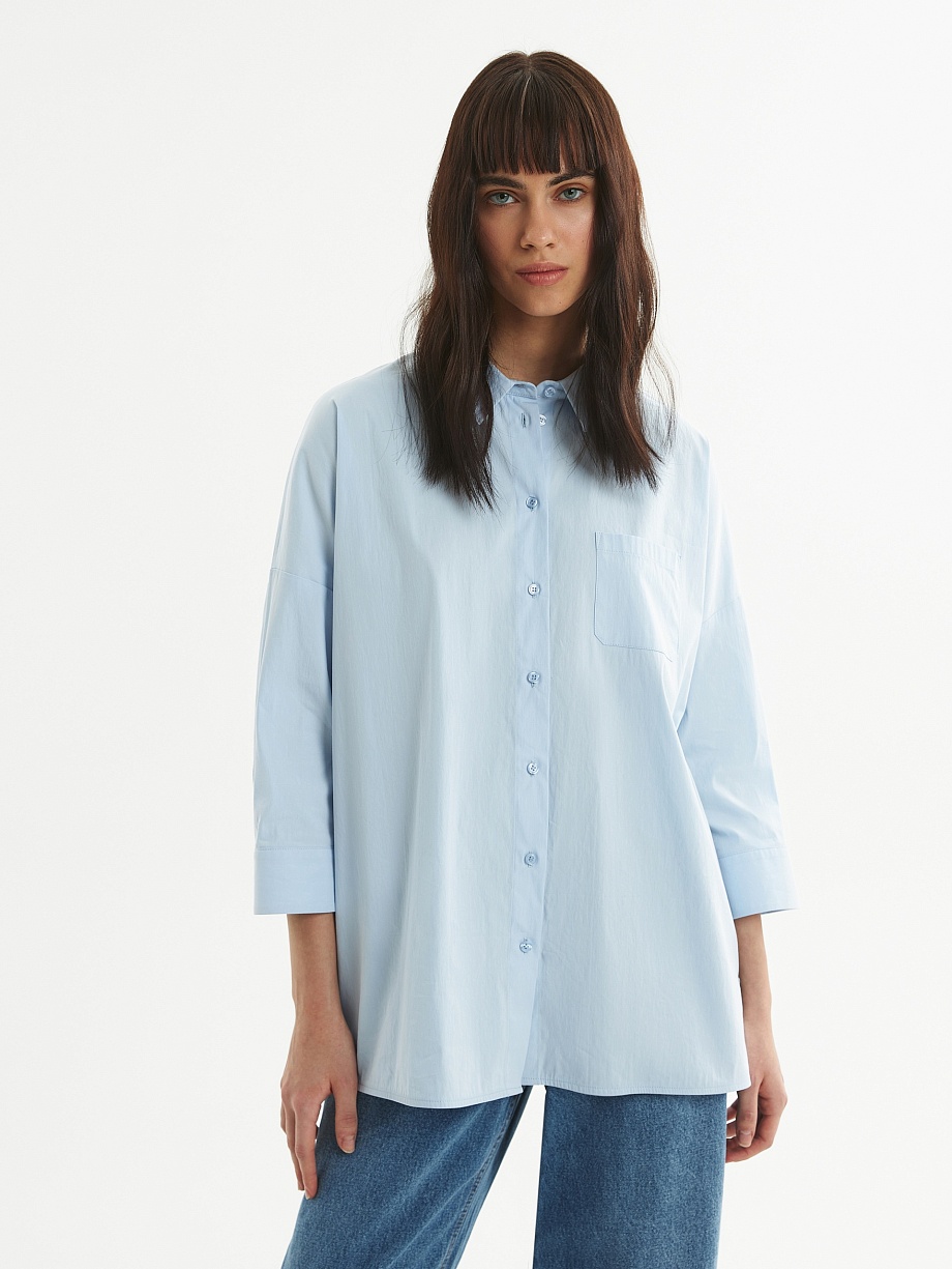 Свободная хлопковая рубашка с укороченным рукавами