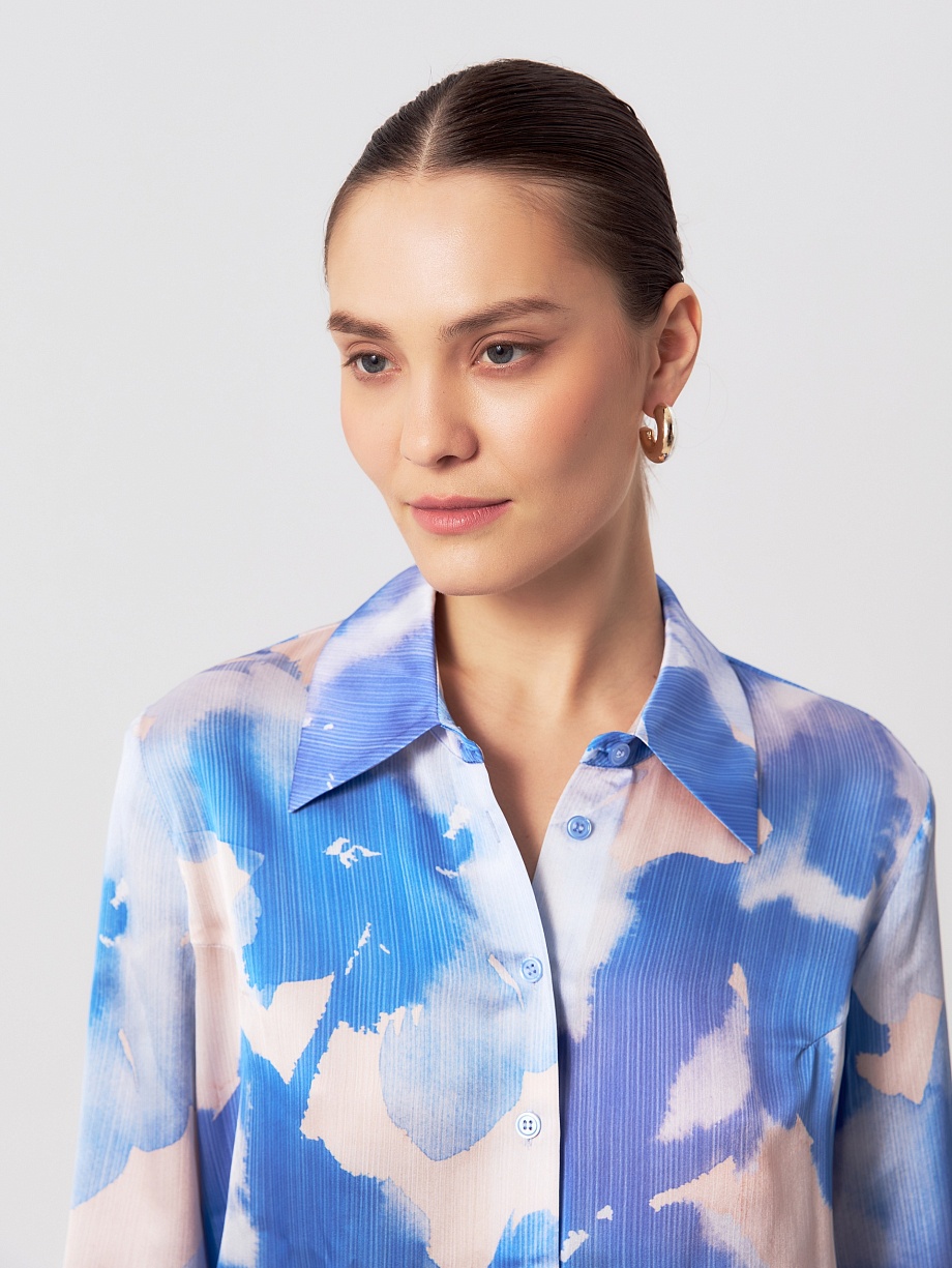 Прямая блуза с растительным принтом