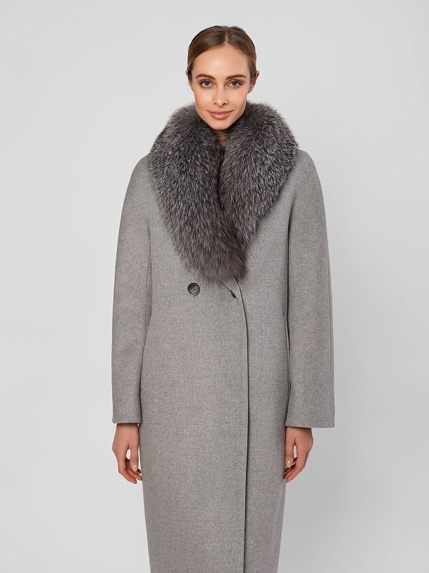 Зимнее шерстяное пальто из шерсти с меховым воротником, утеплителем и мембраной