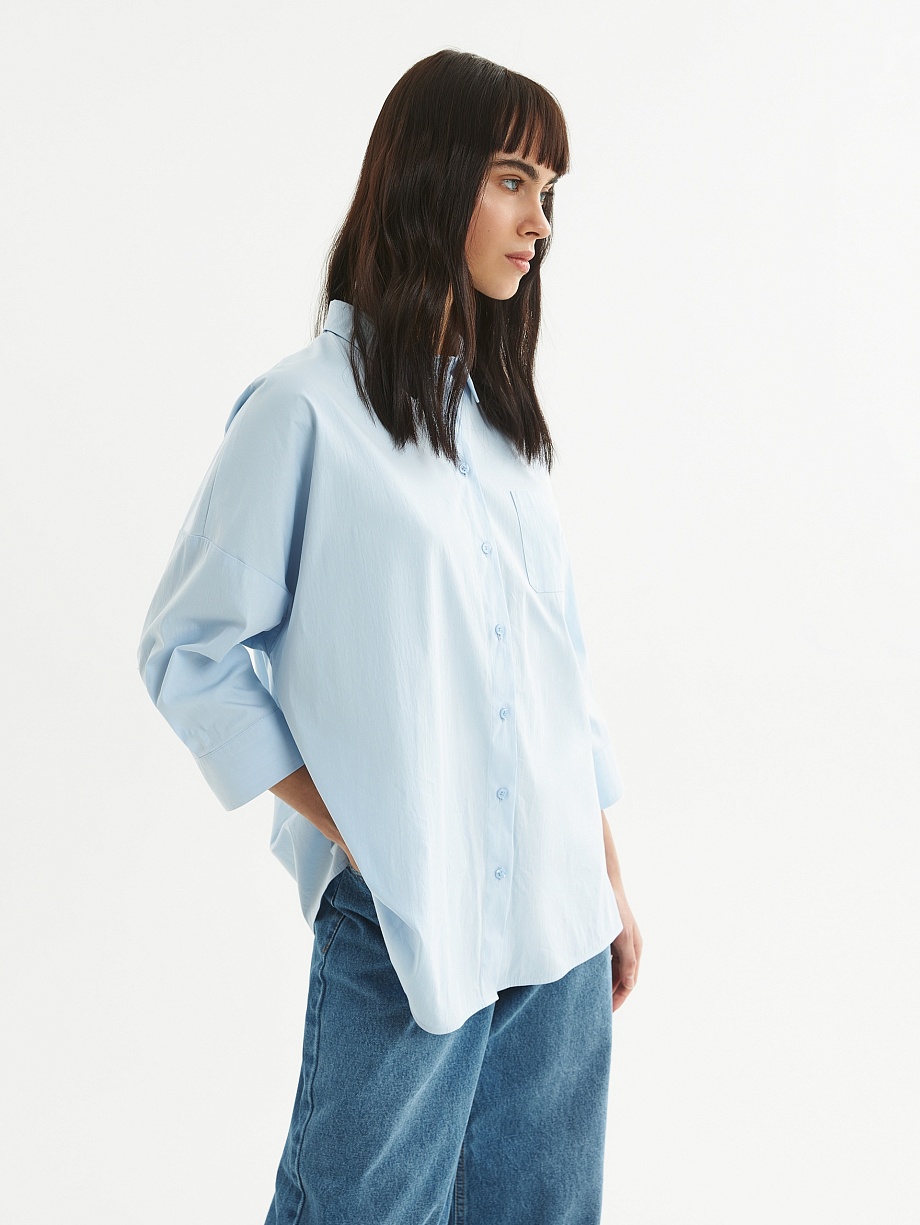 Свободная хлопковая рубашка с укороченным рукавами