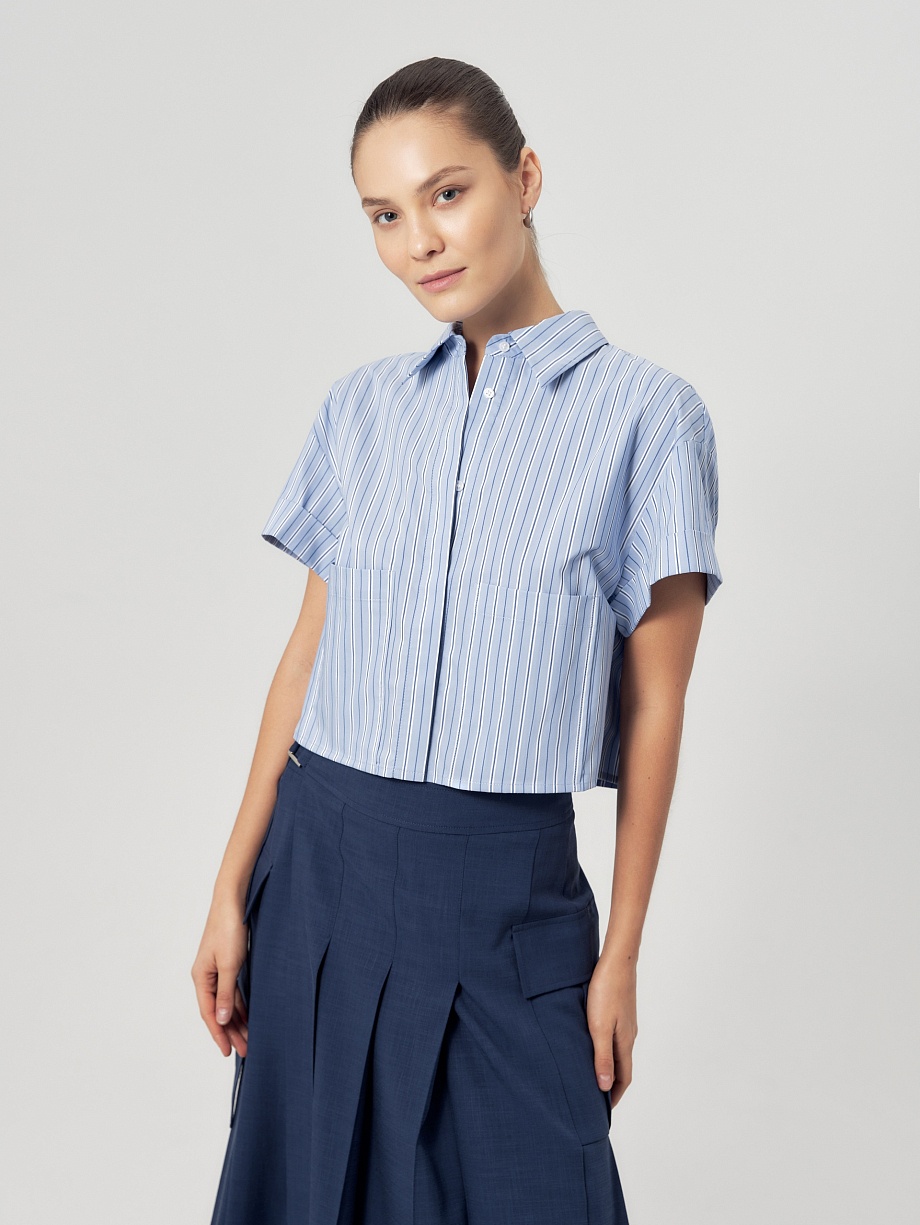 Свободная укороченная рубашка в полоску