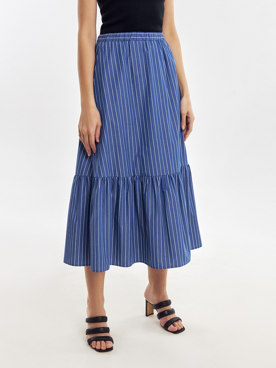 Хлопковая юбка на широкой резинке с воланом по низу