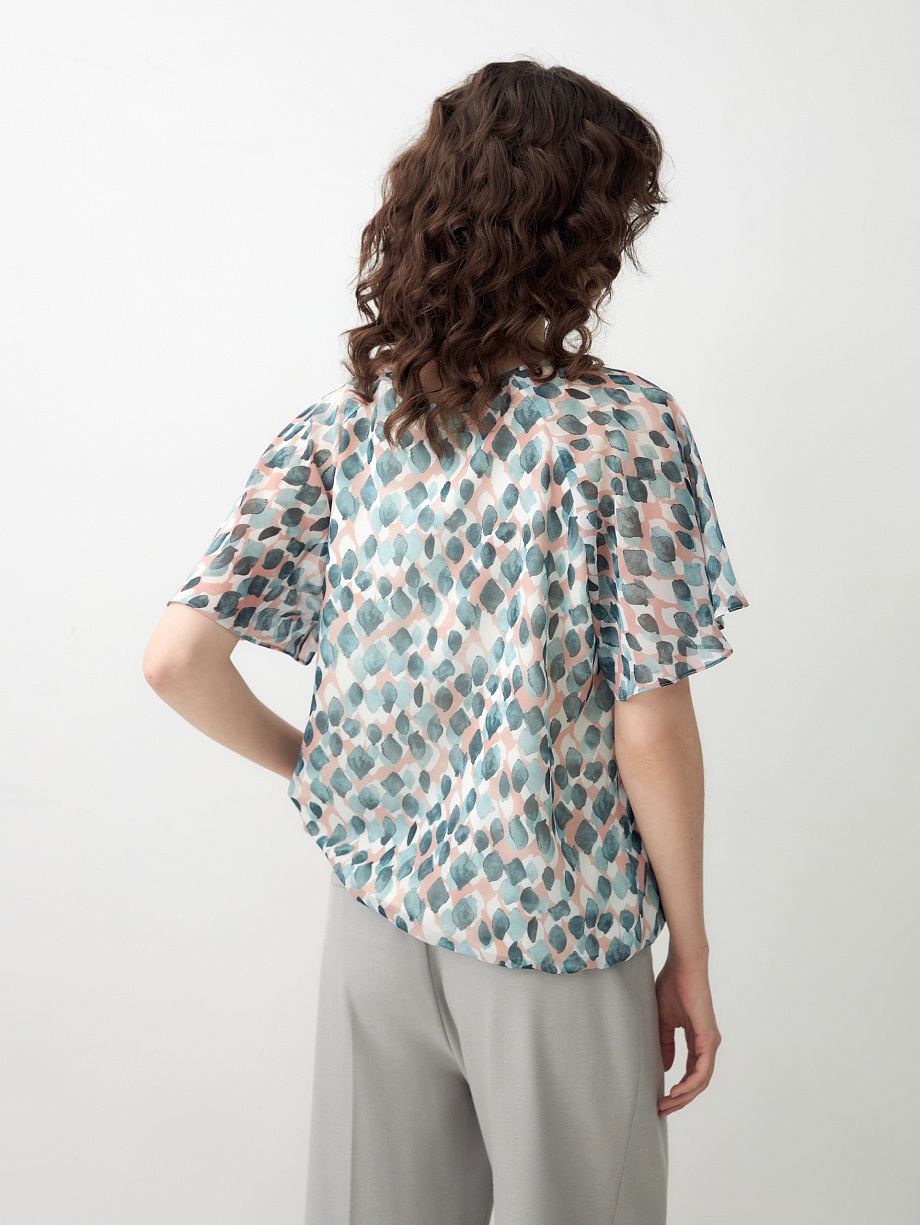 Свободная шифоновая блуза с акварельным принтом