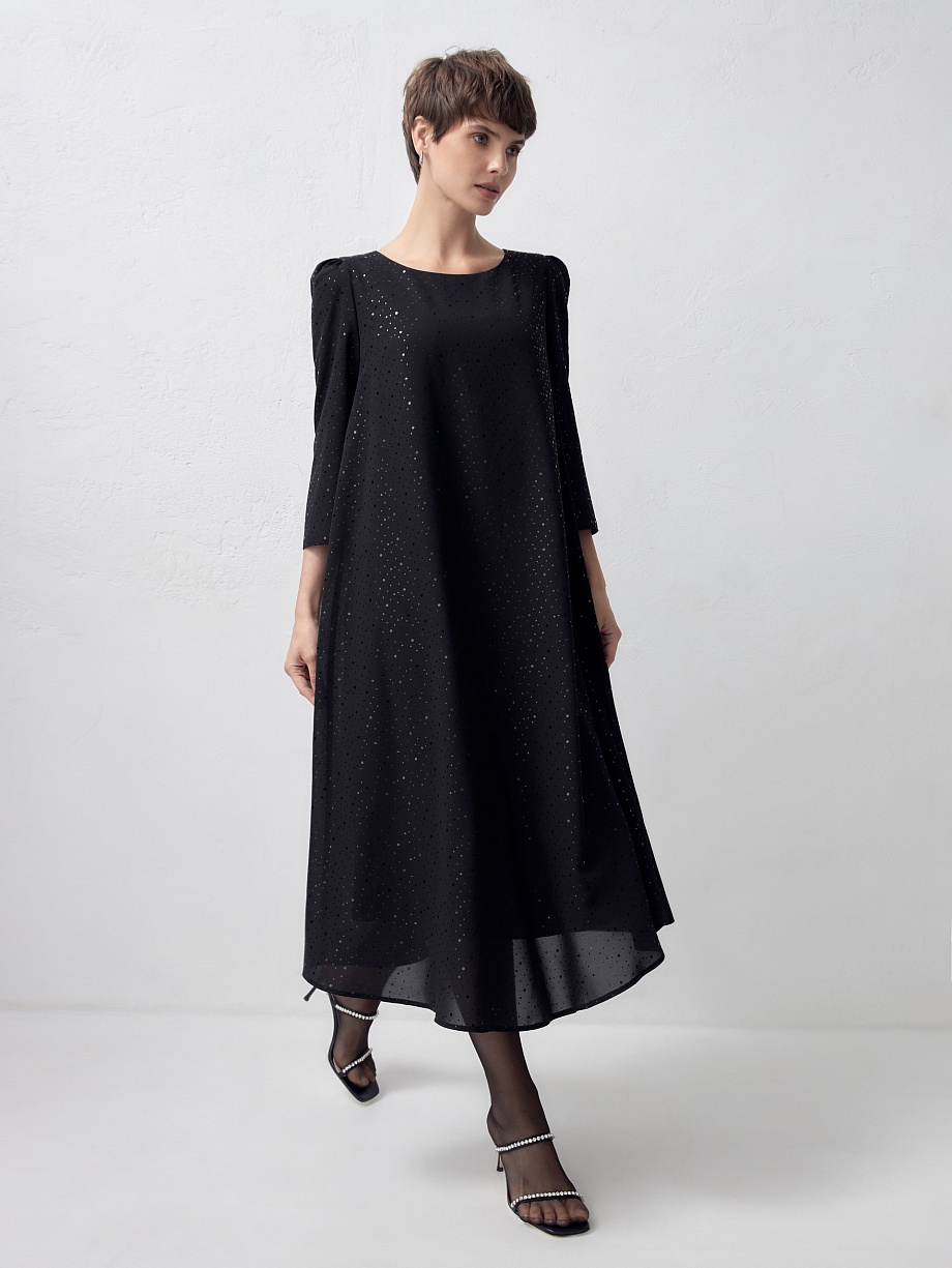 Платье-трапеция из шифона с металлизированным принтом