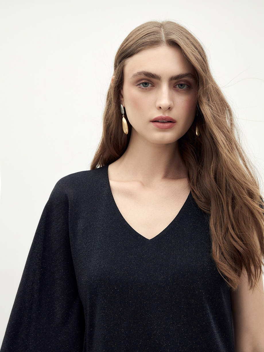 Асимметричная блуза из трикотажа с люрексом