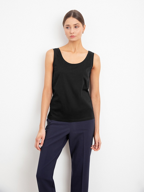 Трикотажный черный топ из 100% мерсеризированного хлопка