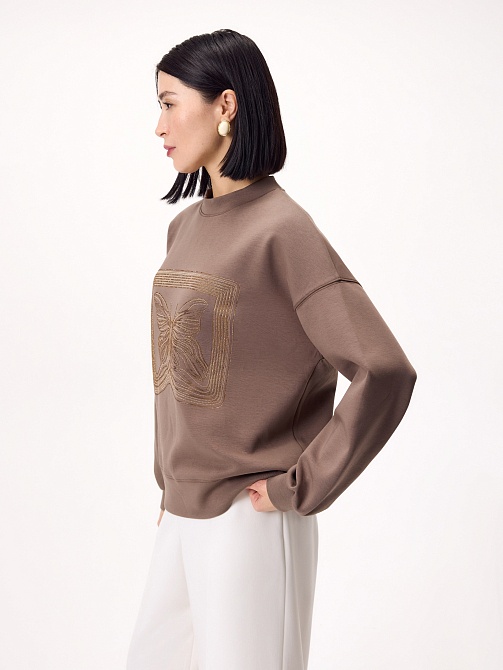 Хлопковый свитшот с аппликацией из страз