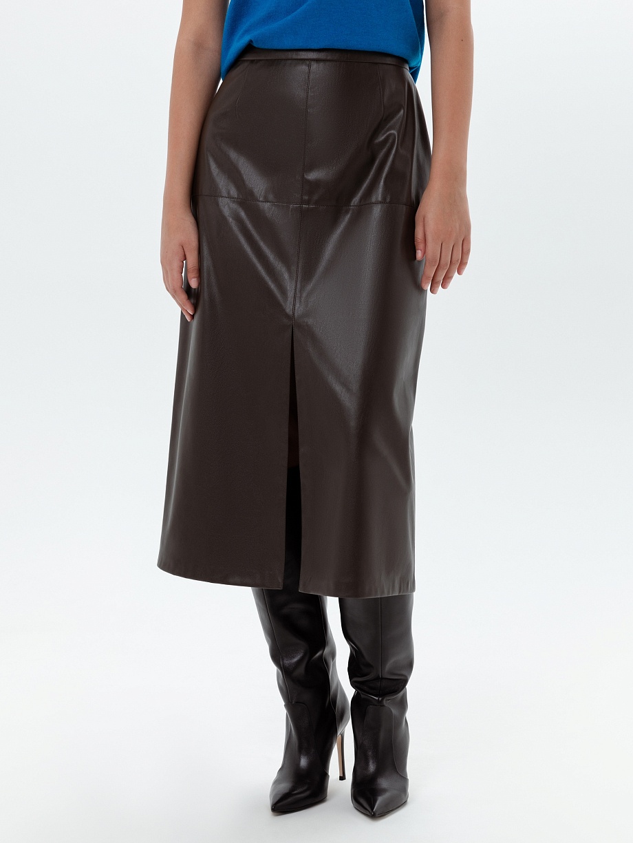Юбка из экокожи с разрезом