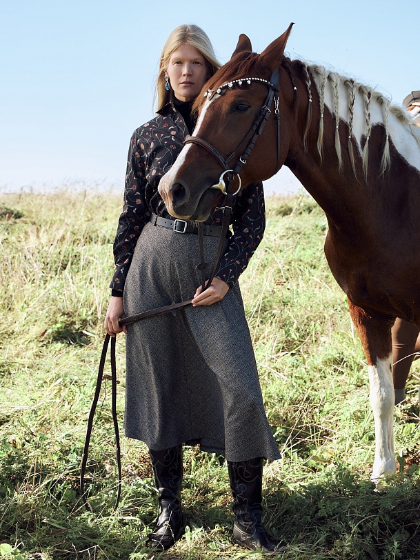 Юбка трапеция из костюмной ткани в клетку