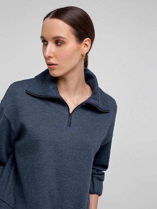 Свободная толстовка с воротником апаш на молнии