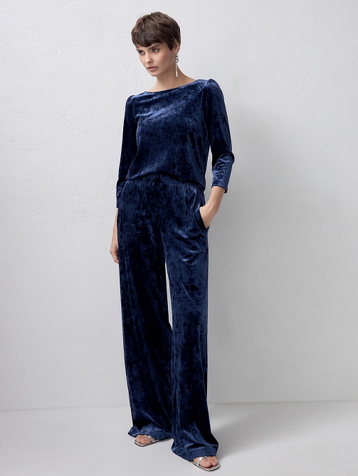 Прямые длинные брюки из бархатистой ткани POMPA