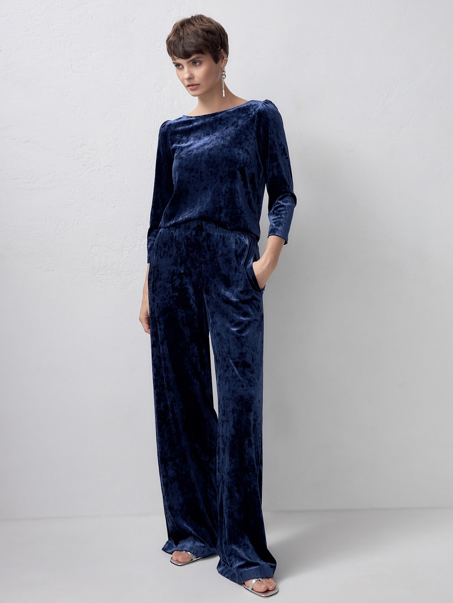 Прямые длинные брюки из бархатистой ткани