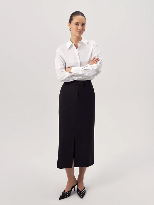 Прямая юбка миди с разрезом