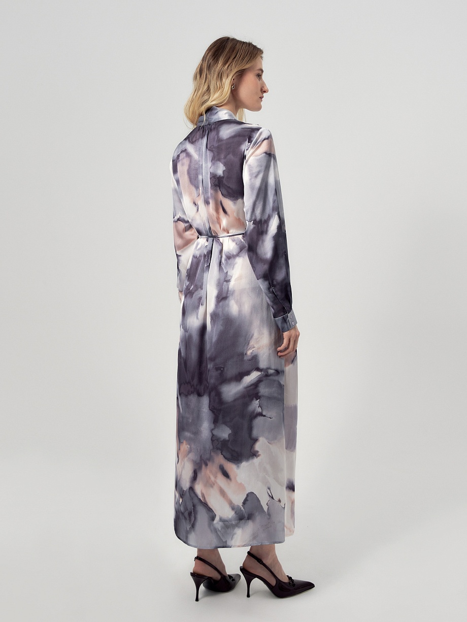 Атласное платье макси с кулиской