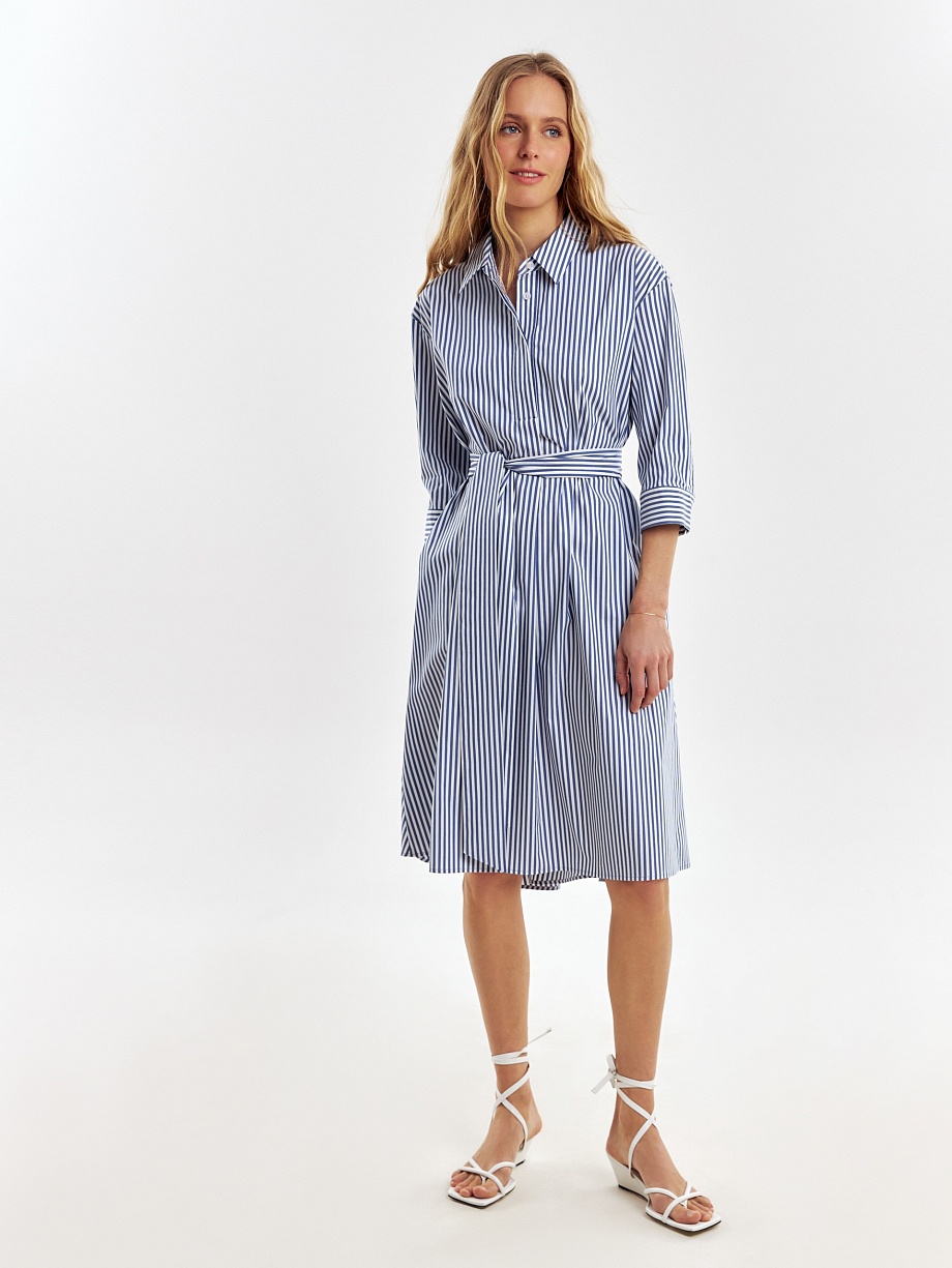 Хлопковое платье-рубашка в полоску
