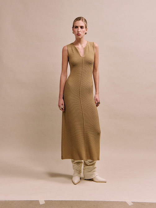 Платье макси из вискозы и льна