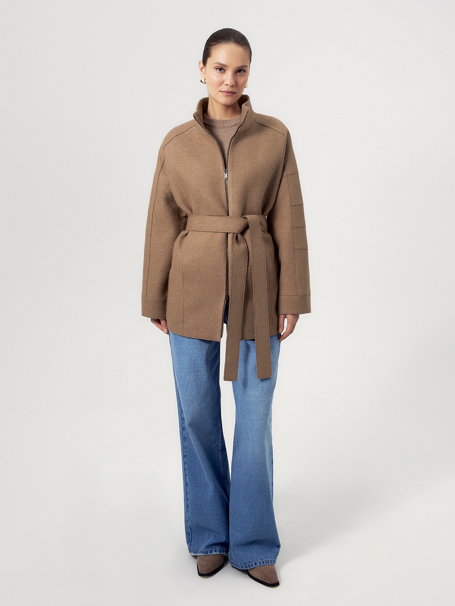 Укороченное пальто из варёной шерсти с мембраной