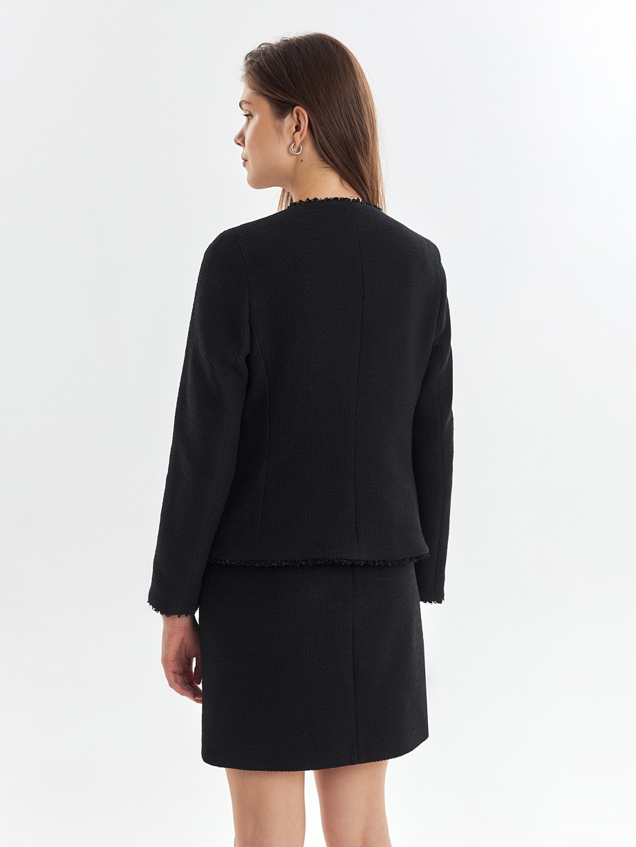 Прямой укороченный жакет из буклированной хлопковой ткани