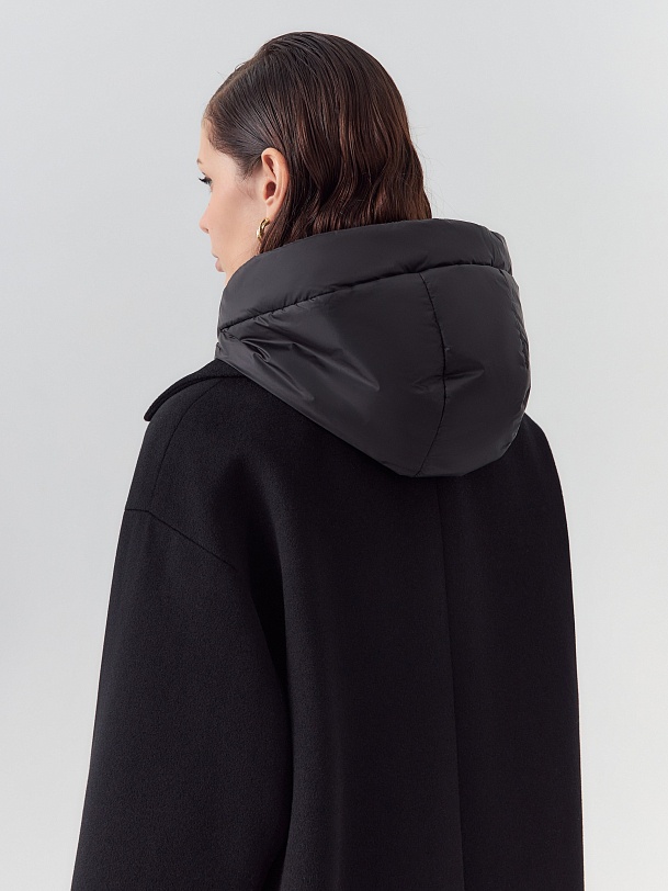 Пальто из 100% шерсти с мембраной и съёмным капюшоном