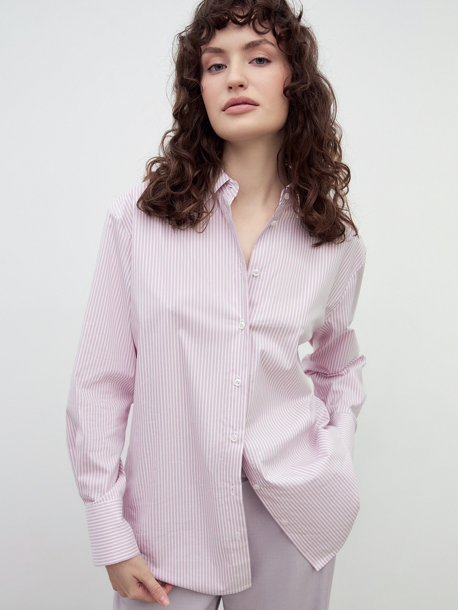 Прямая удлиненная рубашка в тонкую полоску