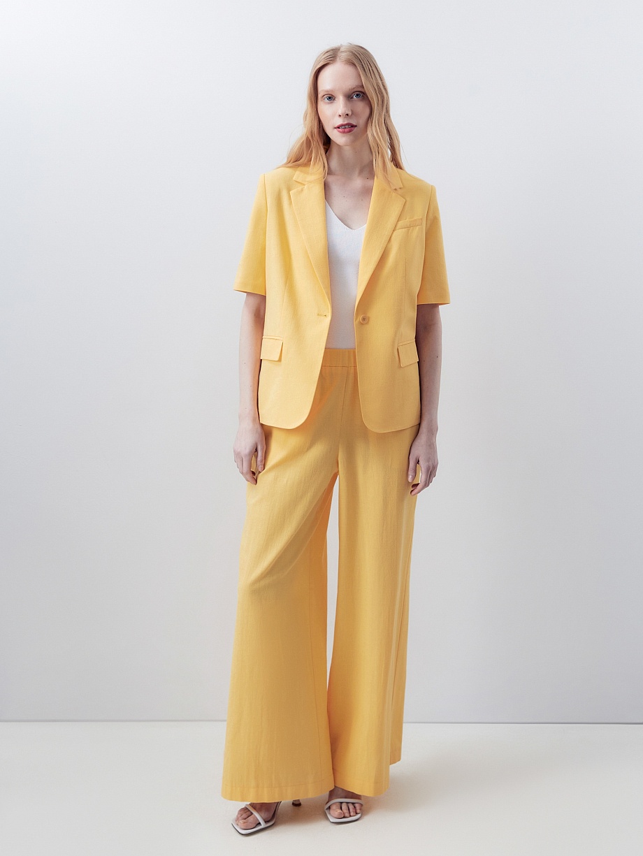 Жакет из хлопка и льна с коротким рукавом