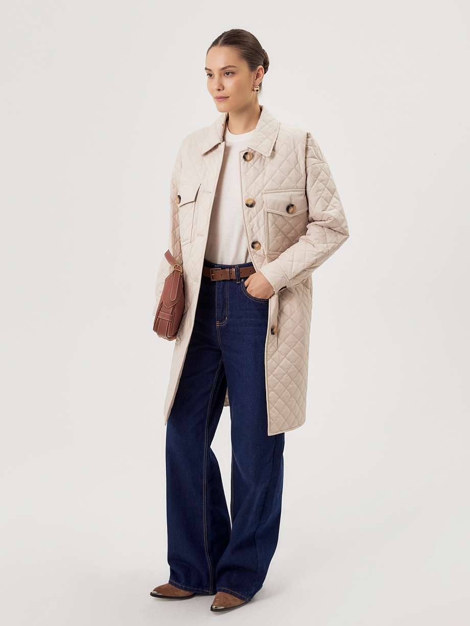 Стёганая куртка-пальто рубашечного кроя