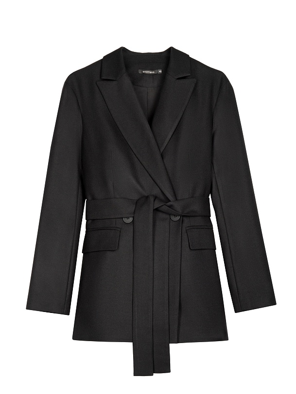 Удлиненный двубортный жакет из костюмной ткани