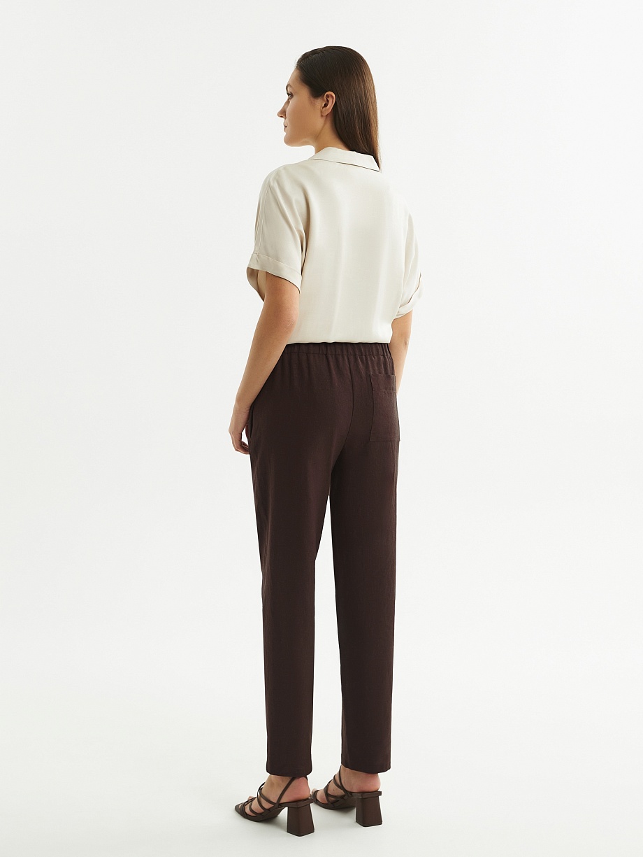 Прямые брюки из льняной ткани на эластичном поясе