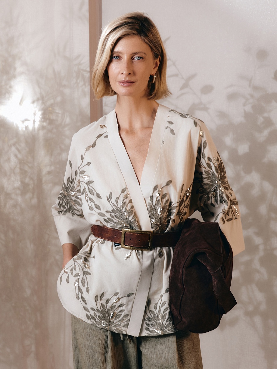 Жакет-кимоно из 100% хлопка с вышивкой