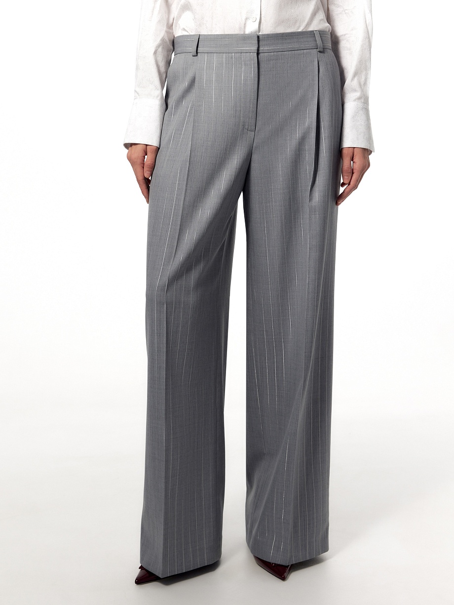 Брюки из костюмной ткани с шерстью и металлизированными полосками