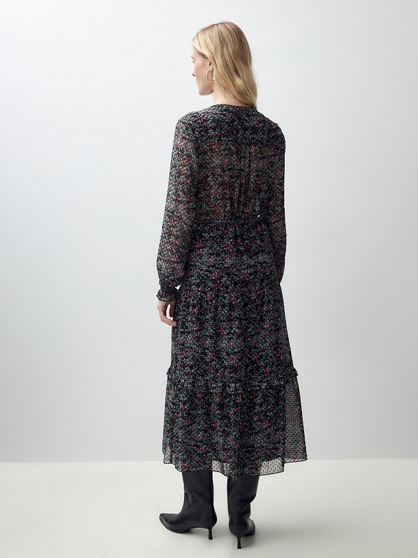 Платье миди с растительным принтом