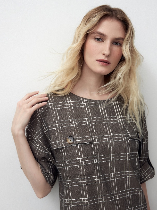 Платье из фактурной костюмной ткани в клетку