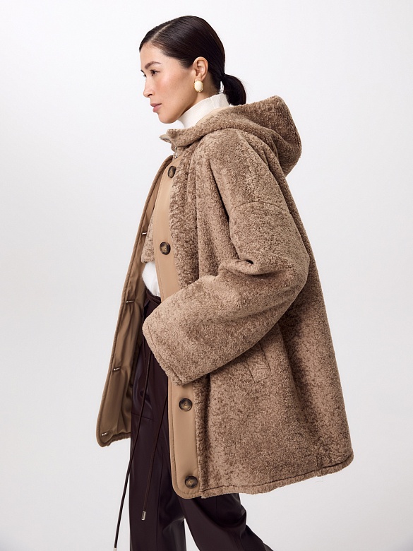 Двусторонняя зимняя экошуба со съёмным капюшоном POMPA арт.1014491p60807