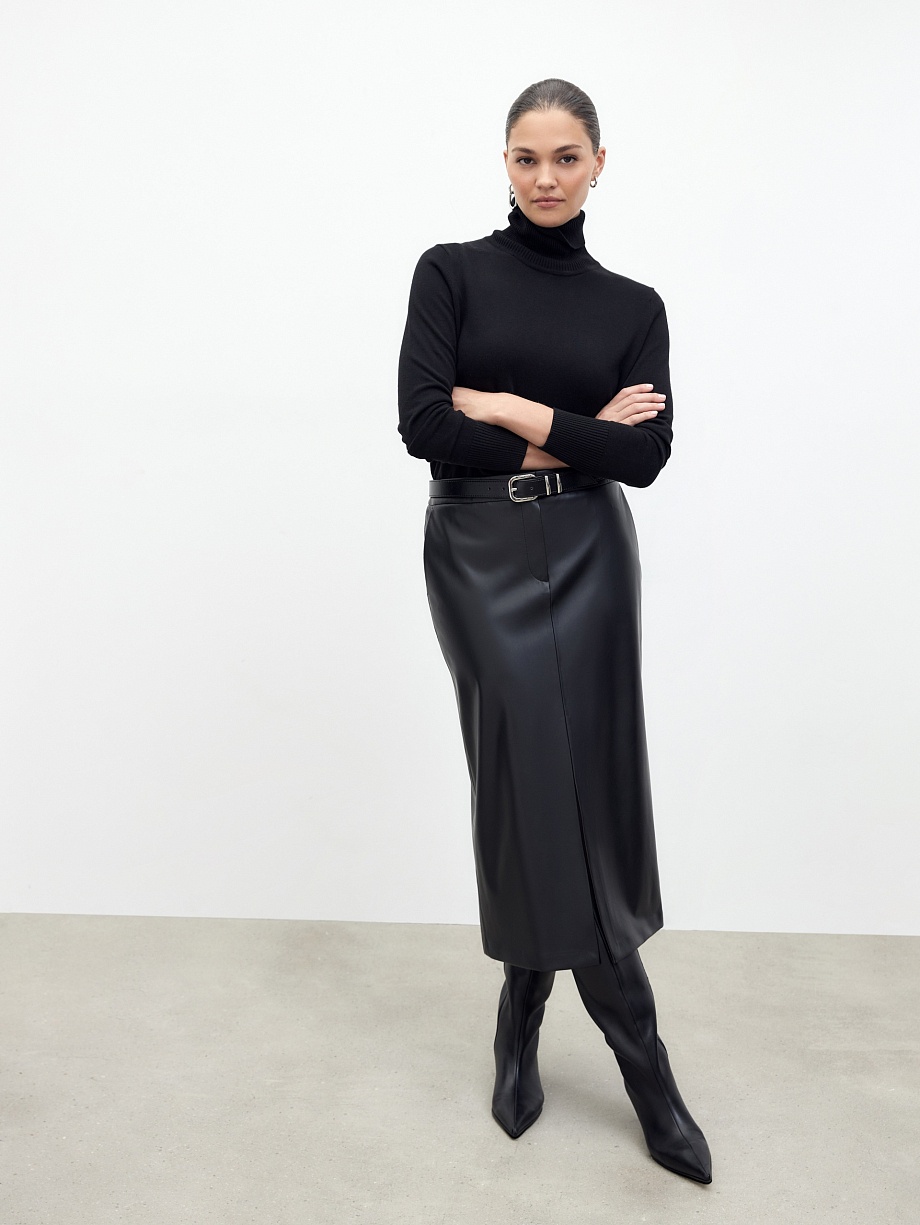 Юбка миди из экокожи с разрезом