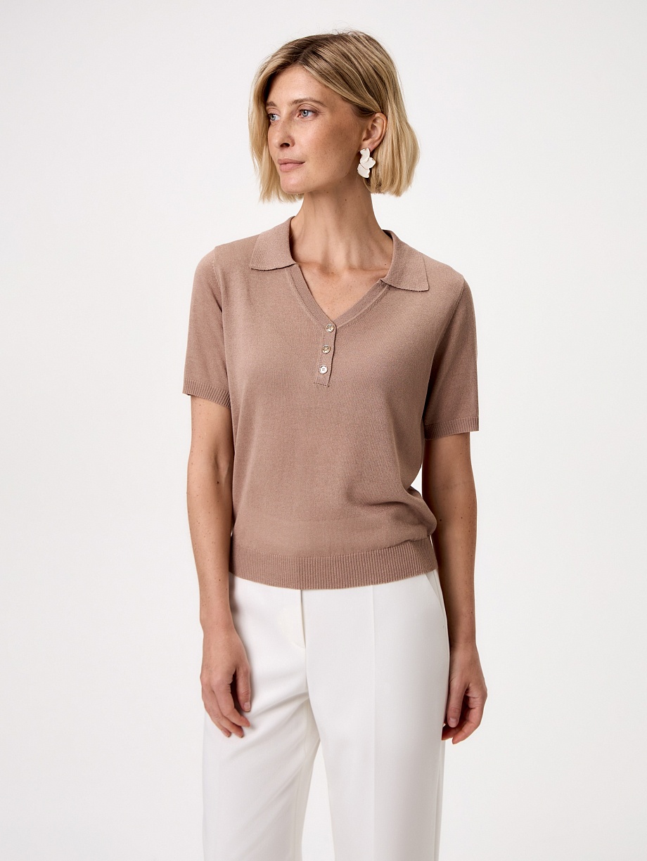 Джемпер-поло из вискозной пряжи с люрексом