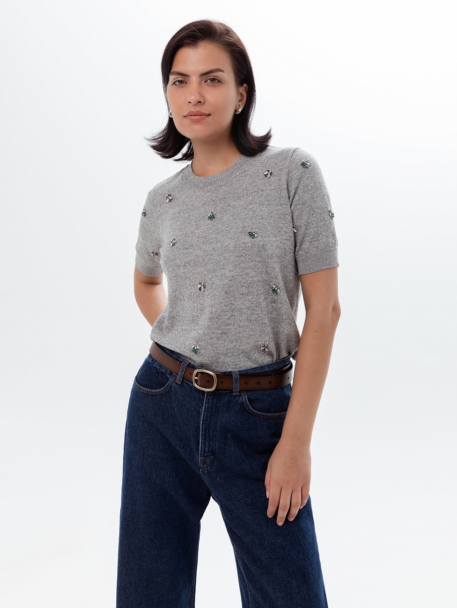 Вязаный джемпер, декорированный стразами